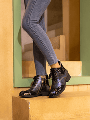 Soffia | Jordie Floral Embossed Leather Combat Boots - Violet