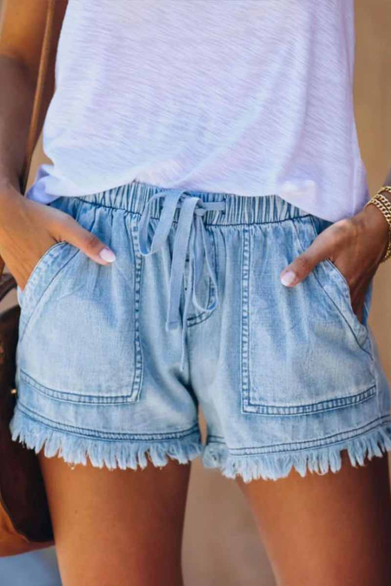 Chicindress Lace-up Fringed Thin Denim Shorts