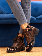 Soffia | Jordie Floral Embossed Leather Combat Boots - Red