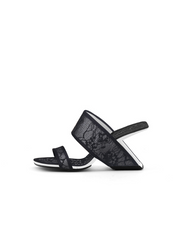 JADY ROSE | CAMELLIA LACE UPPER LEATHER HEELED SANDAL - BLACK