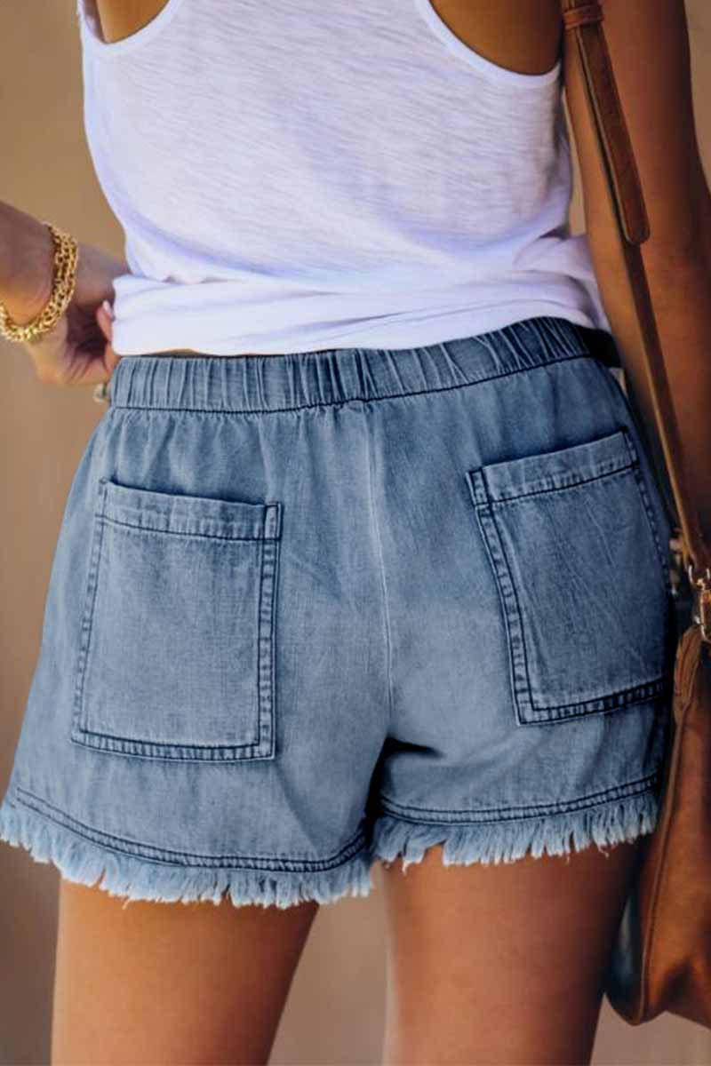 Chicindress Lace-up Fringed Thin Denim Shorts