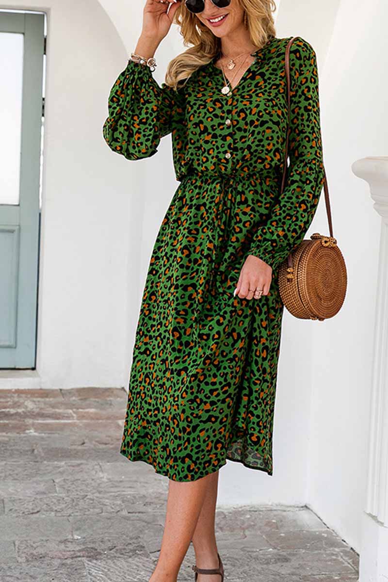 Chicindress Leopard Print V-neck Elegant Midi Dress