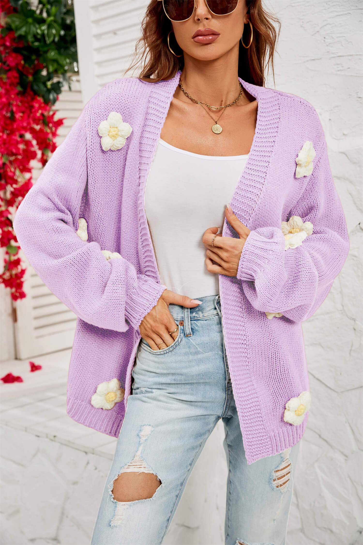 Fallen Daisy Oversized Knit Cardigan