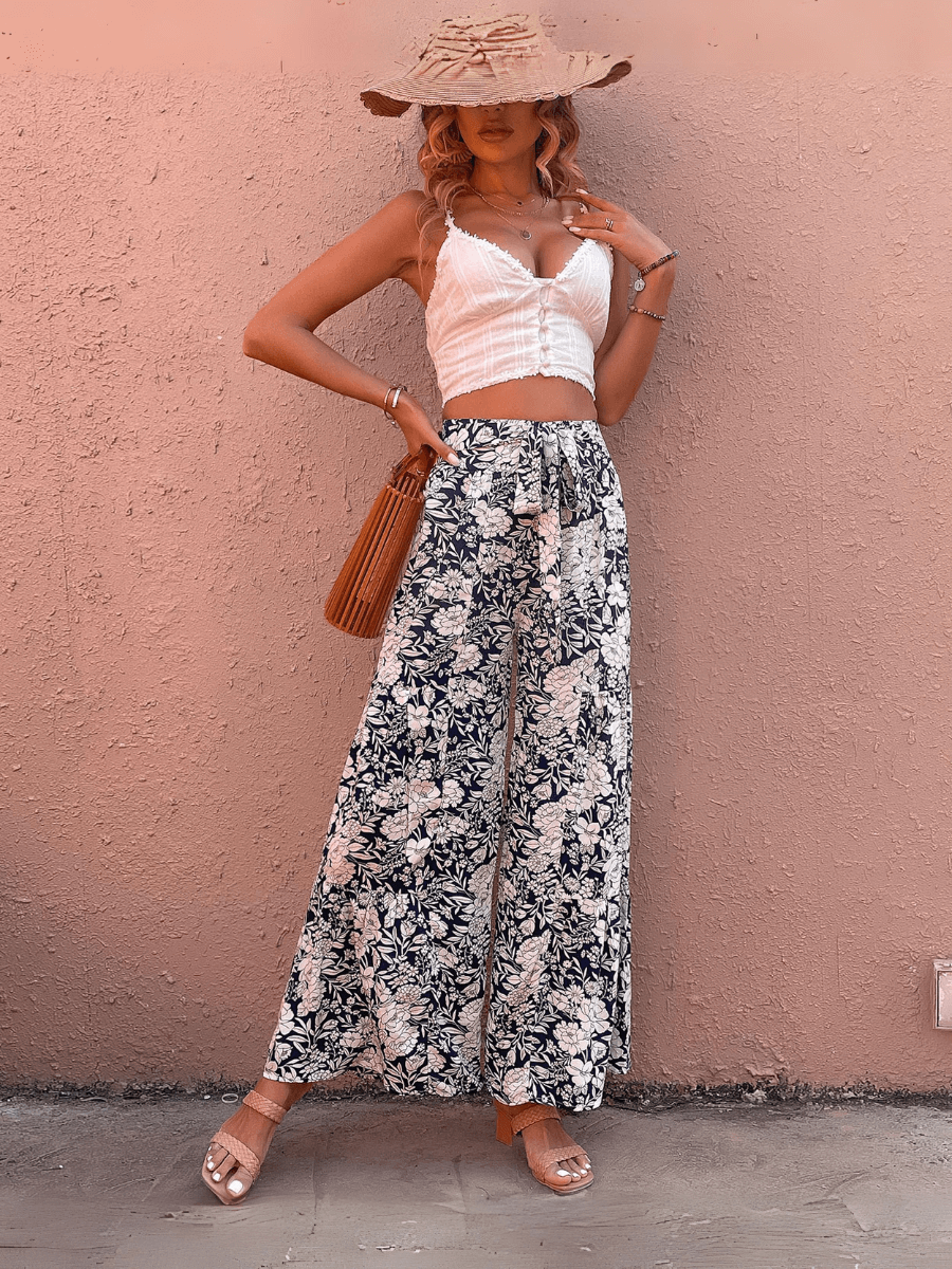 Cancun Printed Wide Leg Belted Pant