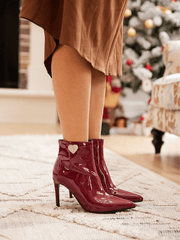 Jady Rose | My Valentine Stiletto Leather Ankle Boots - Burgundy