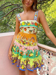 Summer MulticolorLemon Preated Hem Mini Dress