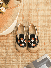 CACTUS ROSE | BLOSSOM EMBROIDERED LINEN ESPADRILLE LOAFER - BLACK