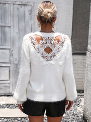 Pretty Petals Lace Floral Pullover Sweater - White