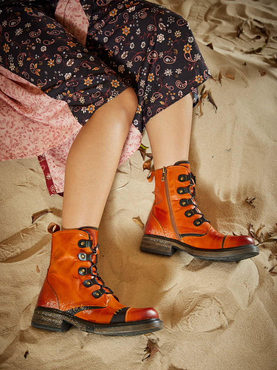 Soffia | Pumpkin Stepper Leather Combat Boots