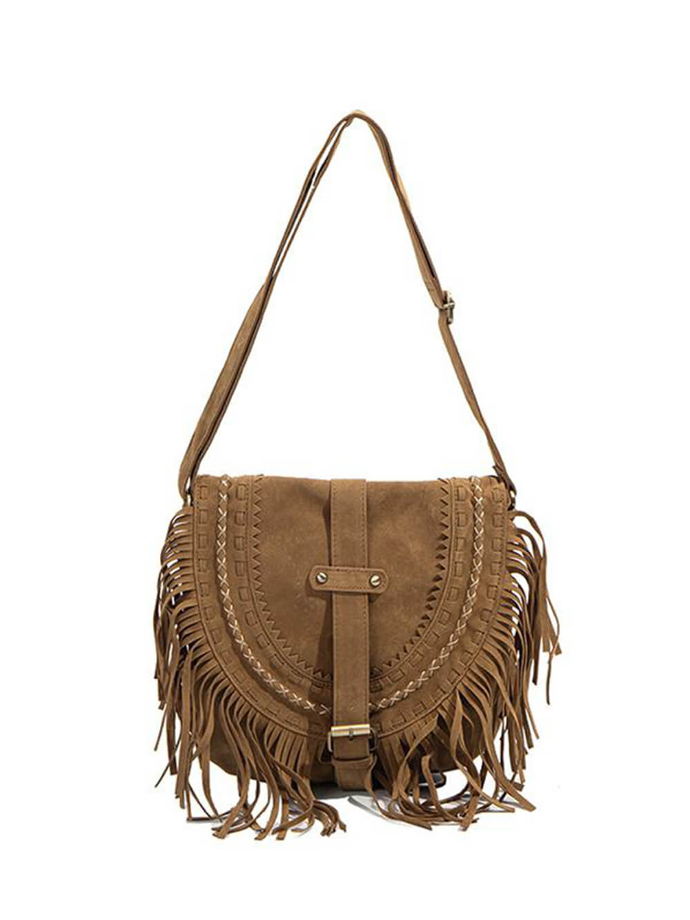 Faux Suede Fringed Buckle Decorated Bag