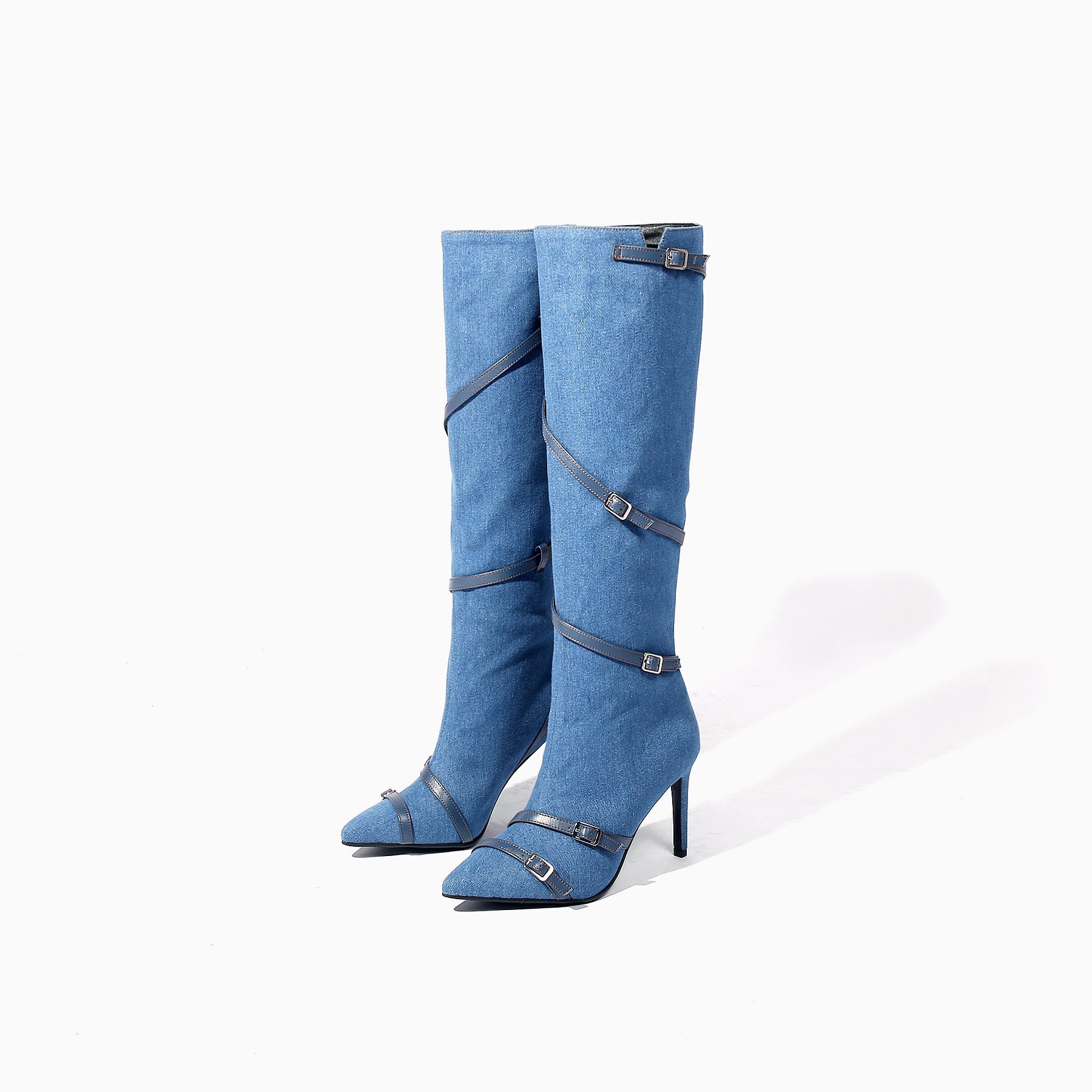 JADY ROSE | DENIM HARDWARE KNEE-HIGH STILETTOS BOOTS