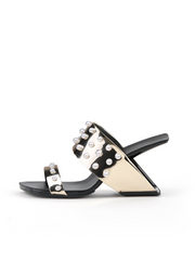 JADY ROSE | VIVIANE PEARL INLAY LEATHER HEELED SANDAL - GOLD