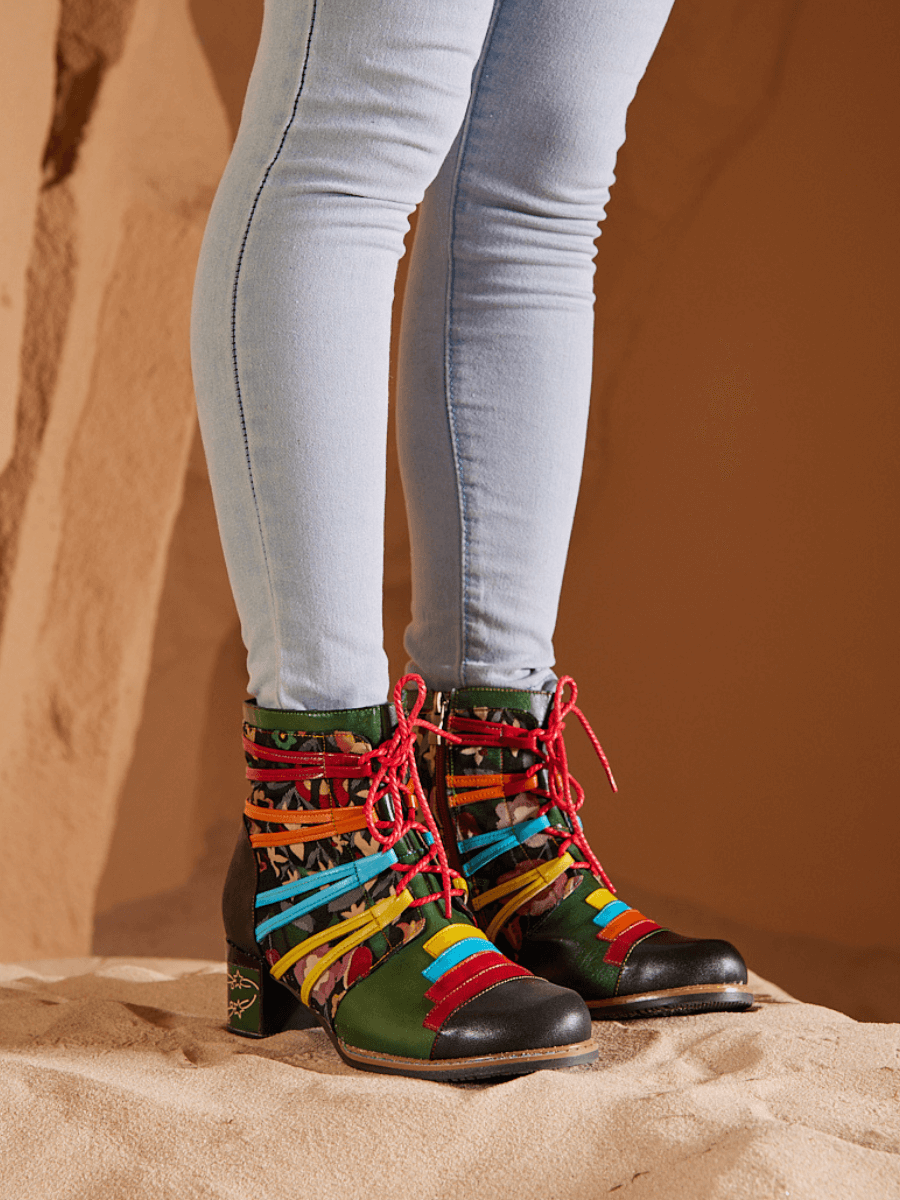 Soffia | Desert Express Floral Leather Combat Boots