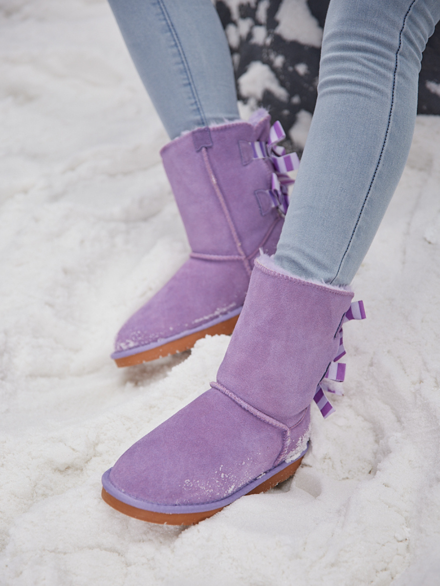 Smaibulun Ugg | Serenity Striped Bailey Bow Shearling Boots - Lavender