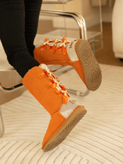 SMAIBULUN Ugg | Rhinestone Ribbon Tri-Tie Bow Suede Boots - Orange