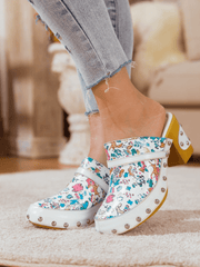 SOFFIA | GRAFFITI FLORAL PATTERNED LEATHER CLOG WHITE