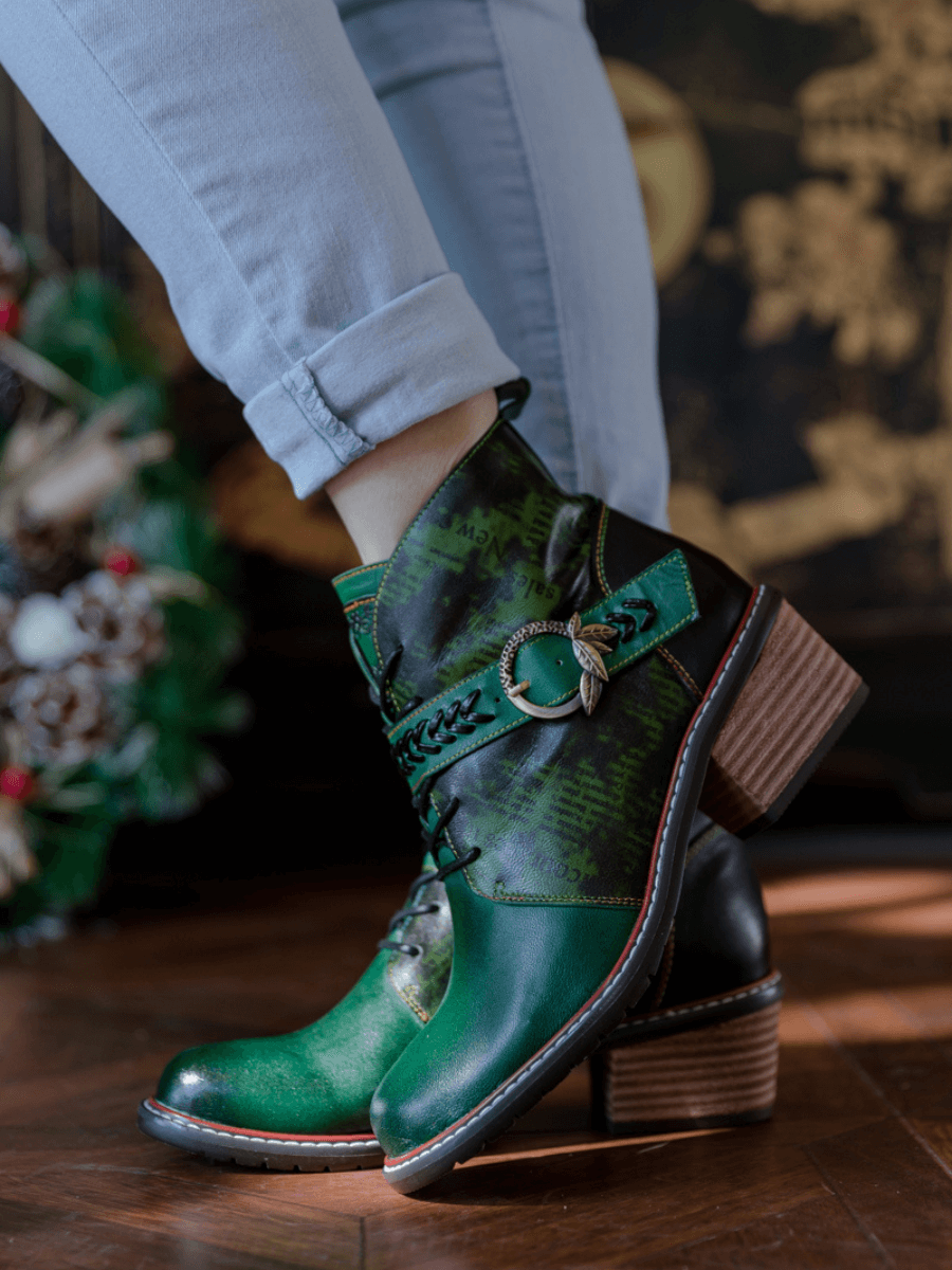 SOFFIA | VINTAGE DARK GREEN LEATHER ANKLE BOOT