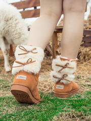 SMAIBULUN Ugg | Back Woollen Bow Suede Boots - Chestnut