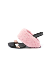 JadyRose | Faux Fur Strap Leather Wedge Sandal - Baby Pink