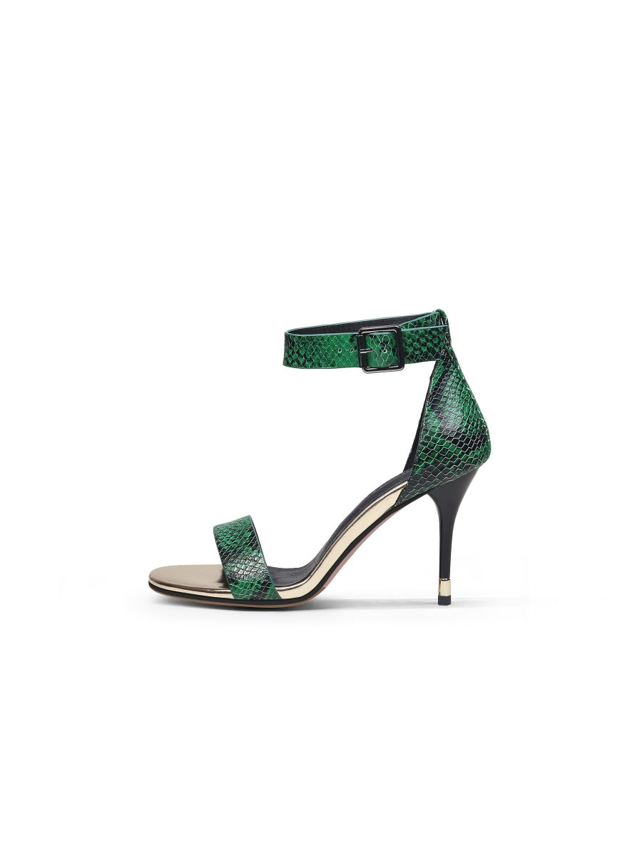 JadyRose | Green Snake Print Leather Ankle Strap Sandal