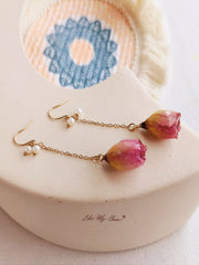 Pressed Flower Earrings - Pearl Rose Bud