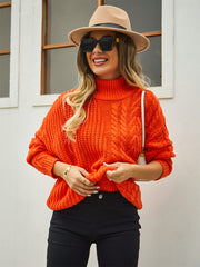 Corey Relaxed Cable Knit Sweater - Orange