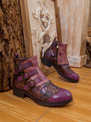 SOFFIA | ROSE GARDEN EMBOSSED LEATHER STRAP BOOT - PURPLE