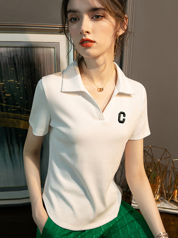 Simple Casual Letter Embroidered Knitting T-Shirt Top