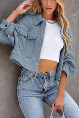 Women's Waffle Cardigan Short Top Jacket