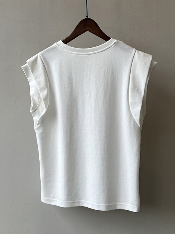 Loose Sleeveless Split-Joint Round-Neck T-Shirts Tops