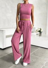 Urban Allure - Sleeveless Top and Wide-Leg Pants Set