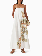 Fashionable Contrast Color Positioning Print Sleeveless Off-Shoulder Long Skirt