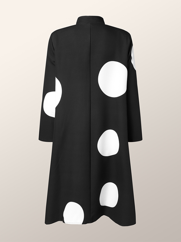 Long Sleeves Loose Asymmetric Buttoned Polka-Dot Tied Mock Neck Jackets&Coats Midi Dresses Outerwear