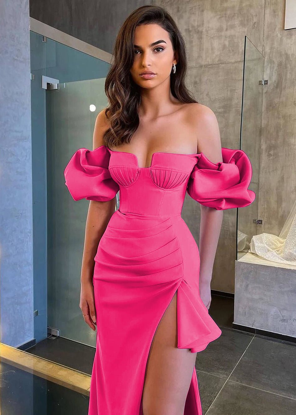 Bold Puff Sleeve Ruffle Bandage Dress