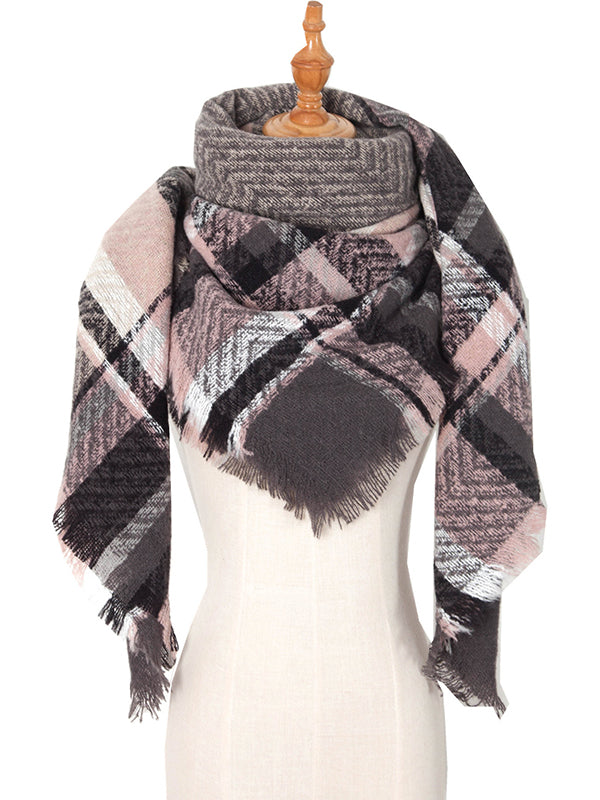 Triangle Fringed Keep Warm Plaid Shawl&Scarf