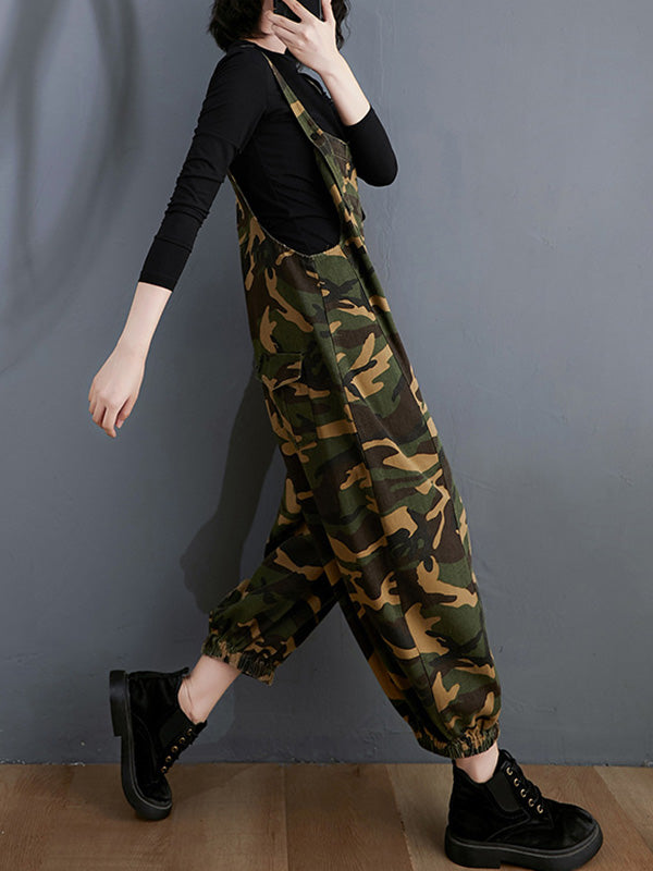 Original Camouflage Elasticity Harem Denim Overalls