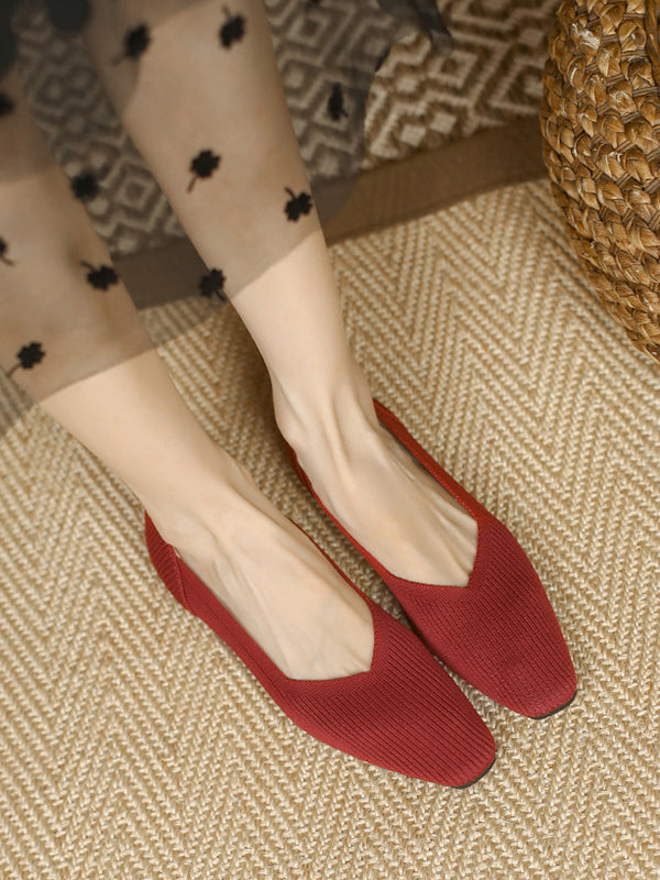 Solid Color Square-Toe Flats Shoes