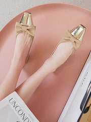 Bowknot Contrast Color Shallow Cut Split-Joint Square-Toe Flats