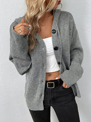 Simple Long Sleeves Loose Buttoned Solid Color Hooded Cardigan Coats