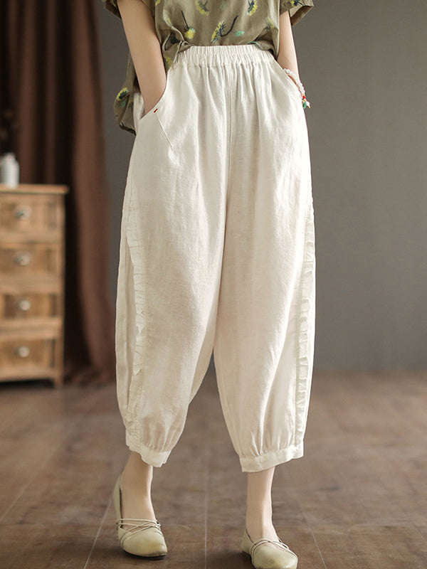 Vintage Linen Falbala Harem Capri-Pants