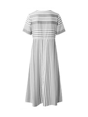 A-Line Loose Pockets Striped V-Neck Midi Dresses