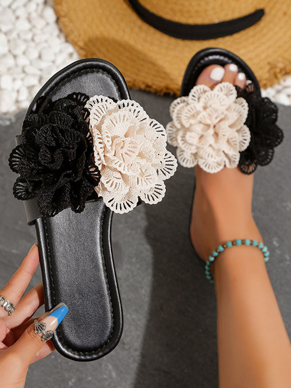 Contrast Color Flower Shape Hollow Open Toe Slippers