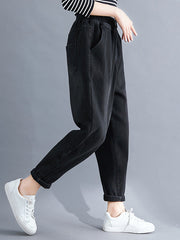 Thicken Solid Color Column Jean Pants