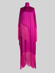 Batwing Sleeves Loose Solid Color Split-Joint Tasseled High Neck Evening Dresses Maxi Dresses