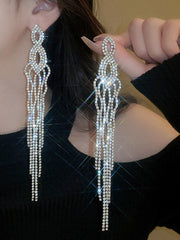 Hollow Rhine Stones Tasseled Drop Earrings