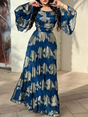 Flared Sleeves Floral Printed Split-side Evening Dresses Maxi Dresses