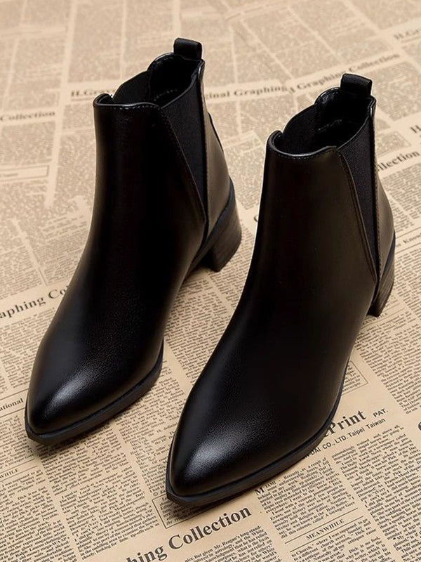 Elasticity Pointed-Toe Solid Color Split-Joint Boots Chelsea Boots