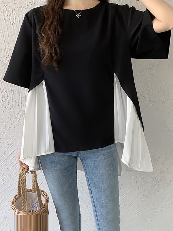 Half Sleeves Irregularity Split-Joint Round-Neck T-Shirts Tops