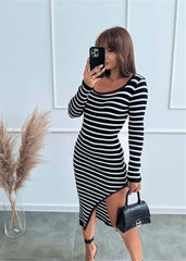 Striped Chic - Side Slit Bodycon Dress