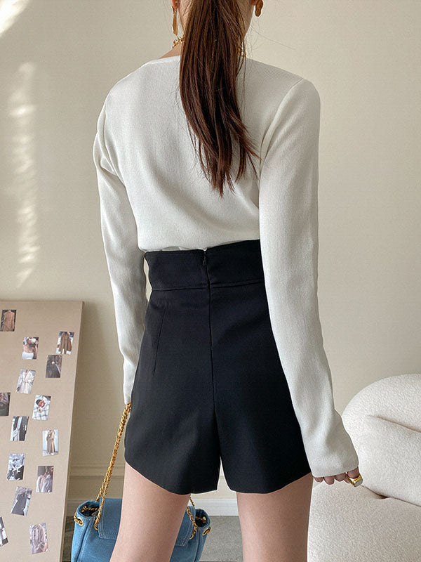 High Waisted Irregular Clipping Solid Color Culotte Shorts Bottoms